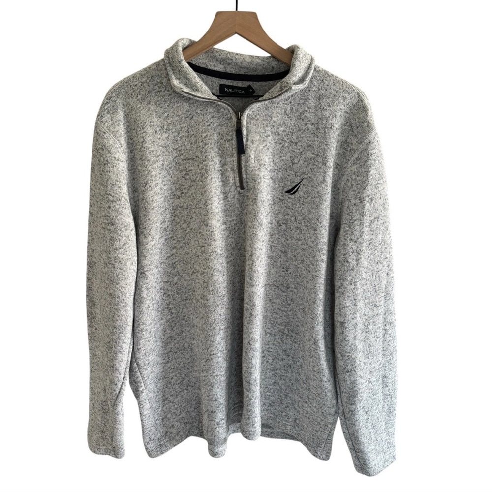 Nautica 1/4 Zip Knit Sweater Gray Pullover Mock Neck Fleece Lined Men’s XL